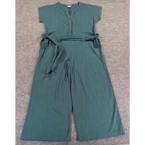 Pure Jill J. Jill Teal Green Slub Knit Henley Wide Leg Jumpsuit Small Petite